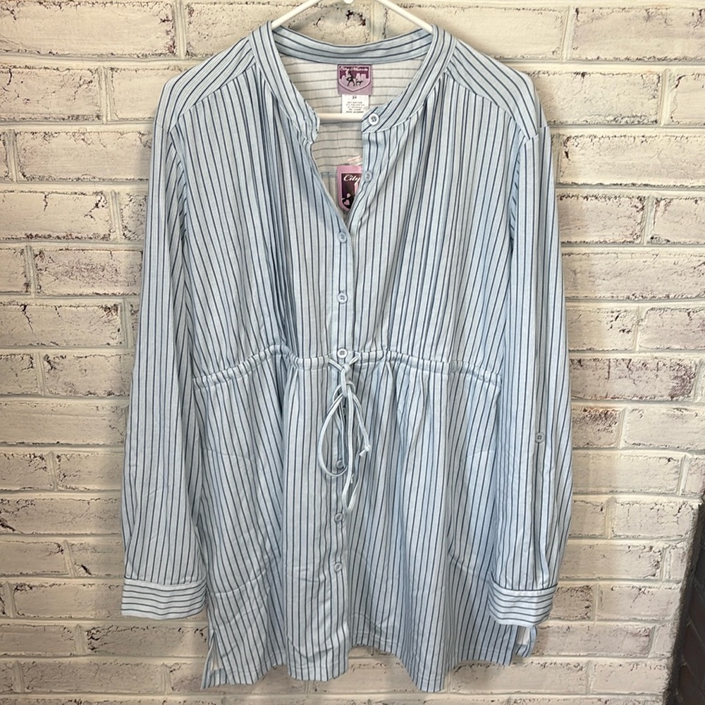 City Streets Navy and White Striped Tunic Shirt Size 2X